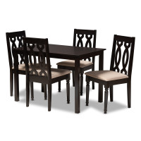 Baxton Studio RH334C-Sand/Dark Brown-5PC Dining Set Cherese Modern and Contemporary Sand Fabric Upholstered Espresso Brown Finished 5-Piece Wood Dining Set